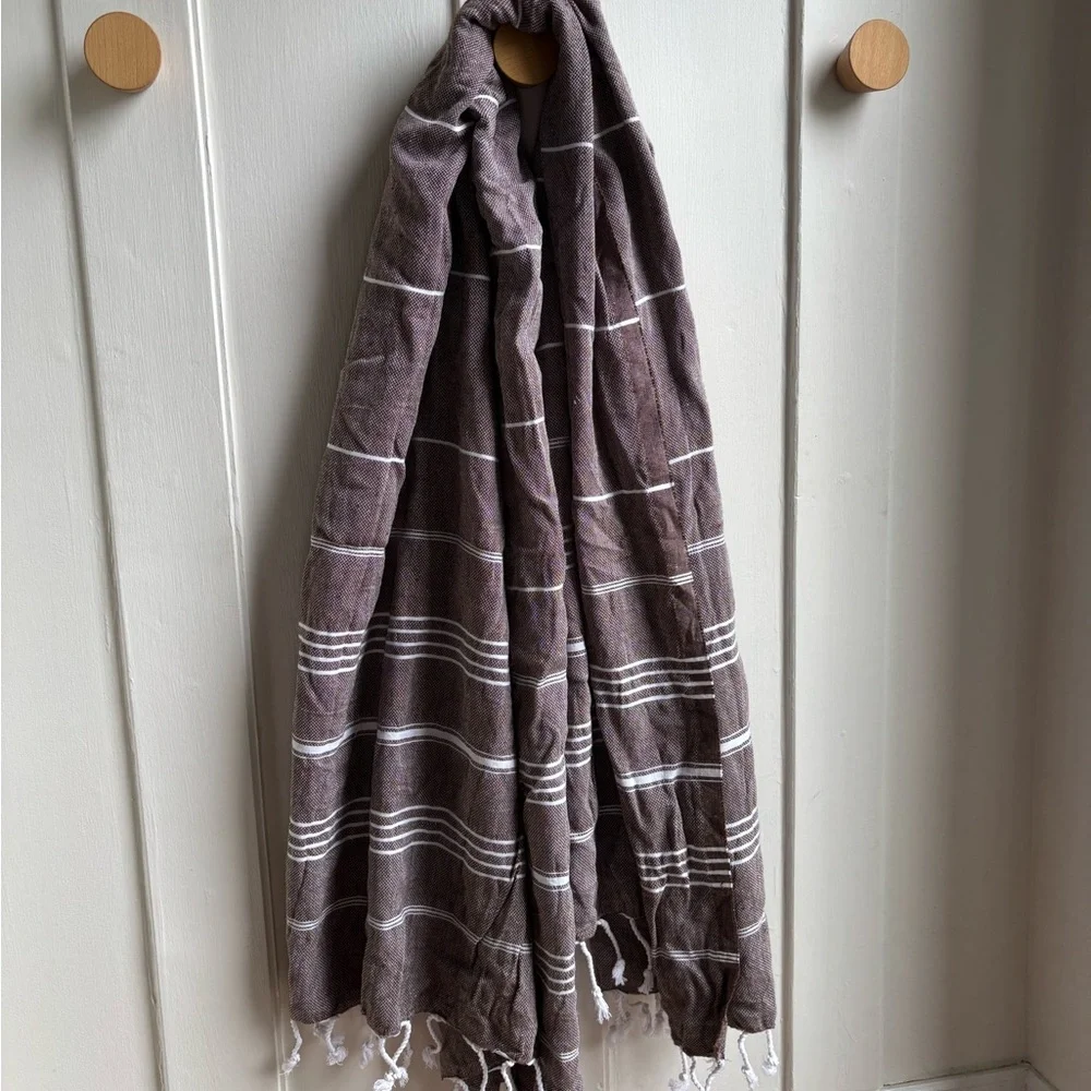Amazon boho brown striped light weight beach towel with tassels